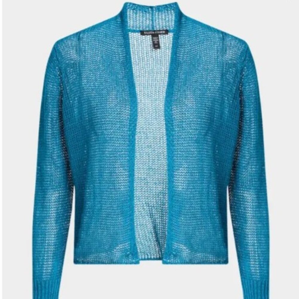 EILEEN FISHER Nissy Open Knit Teal Cardigan Size Large